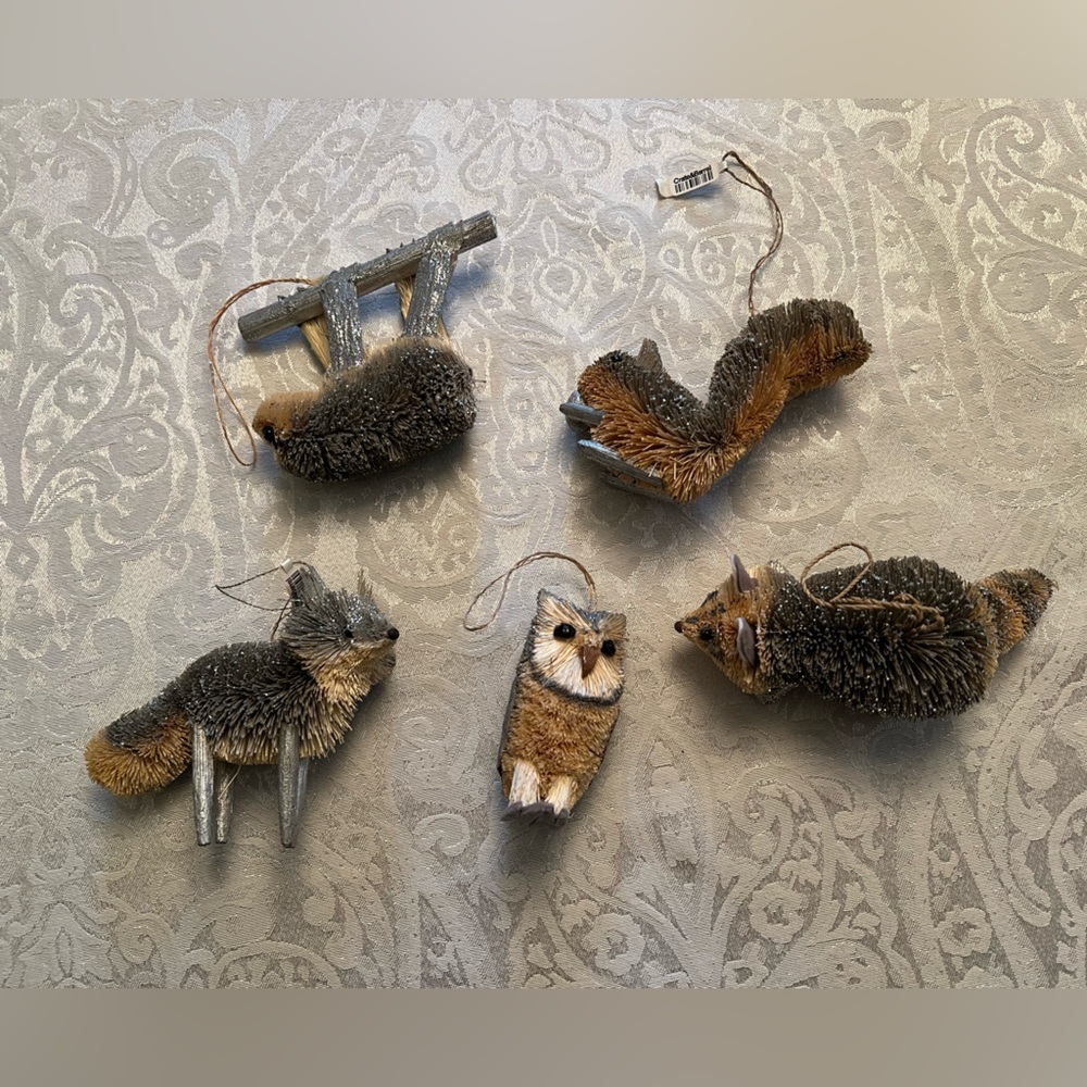 CRATE & BARREL SILVER METALLIC BRUSH CHRISTMAS ORNAMENTS LOT OF 5 NWOT